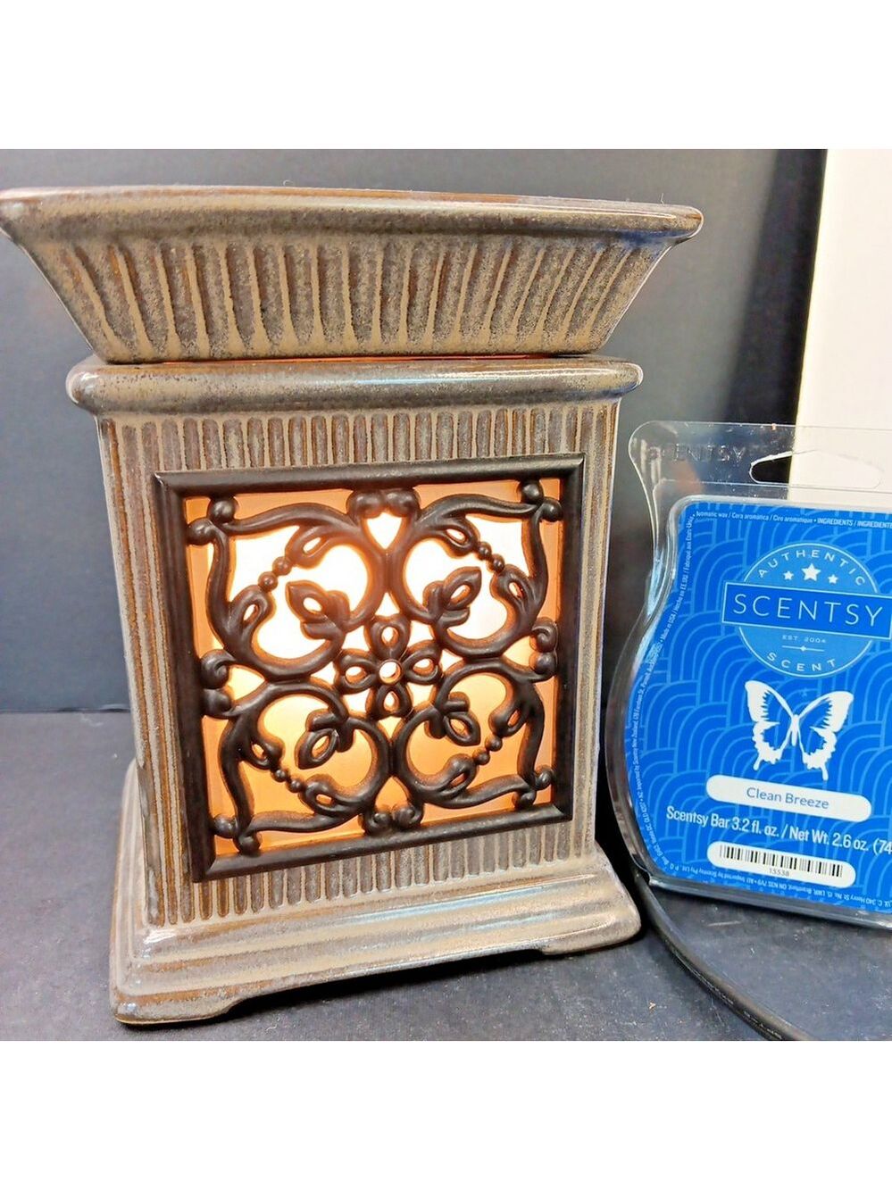 SCENTSY Wax Oil Warmer Burner JANE Wrought Iron Rustic W/Bulb & Wax